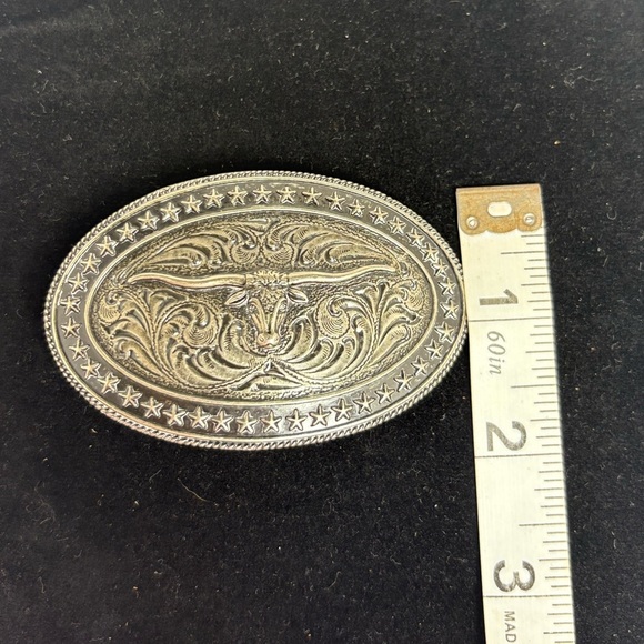 Silver Tone Oval Western Longhorn Belt Buckle - Picture 8 of 8